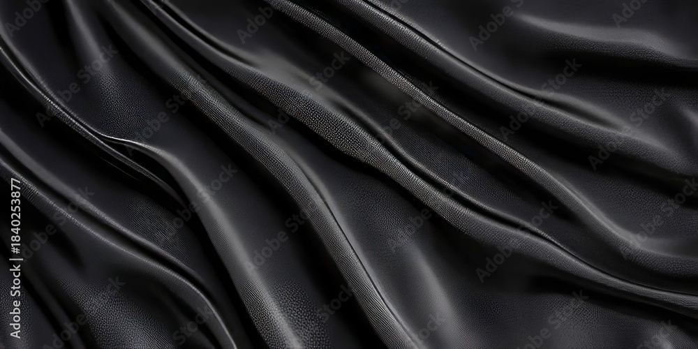 Fototapeta premium Elegant Dark Satin Fabric with Dramatic Flowing Drape, Creating a Moody Abstract Aesthetic Texture