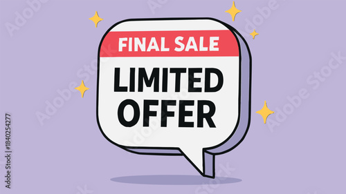 Final Sale Icon – Speech Bubble with “Final Sale” Banner and “Limited Offer” Text on Purple Background