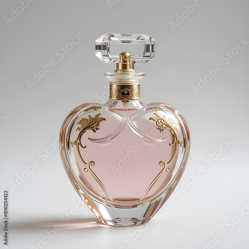 Vintage-inspired heart-shaped glass perfume bottle with delicate golden details.
