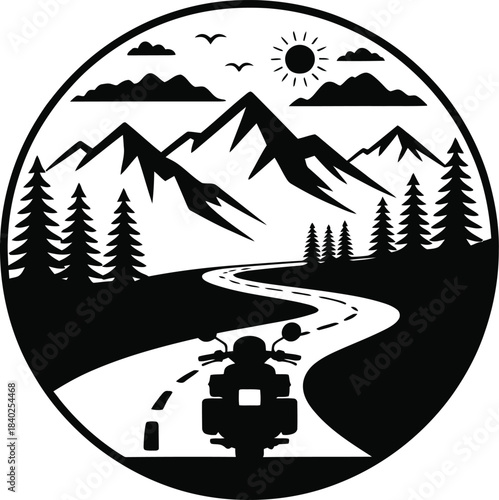 Motorcycle Riding Toward Mountain Peaks