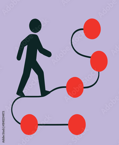 vector illustration of a man and woman holding a heart - Journey & Milestone Icon – Person Walking Along Curved Path with Five Red Nodes on Light Purple Background