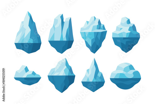 Iceberg collection, polar, glacier, flat vector illustration for climate graphics