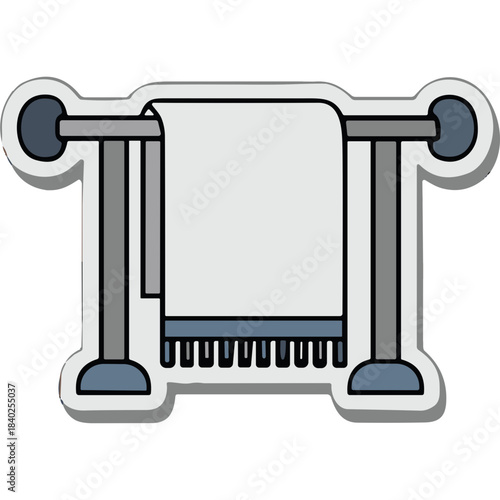 Simple Illustration Of A Towel Hanging On A Rack With Blue Striped Border In A Clean White Background With Shadow Effect