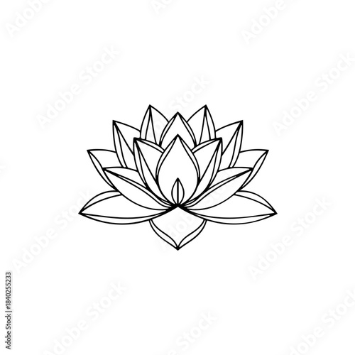 Line art illustration of a serene lotus flower, an elegant symbol of peace, purity, spiritual growth, and tranquility. isolated on transparent background