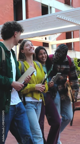 Diverse group of university students laughing together