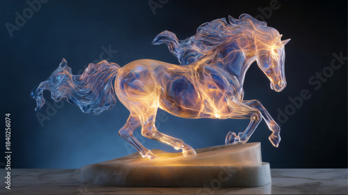 Luminous Glass Horse Sculpture Internal Orange Glow