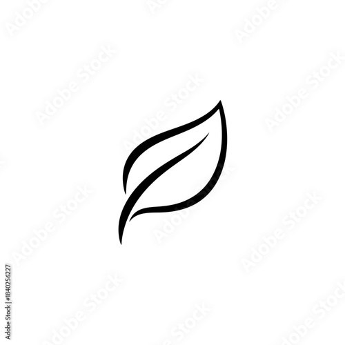 Minimalist black outline leaf icon representing nature, ecology, growth, and environmental sustainability concept isolated on transparent background