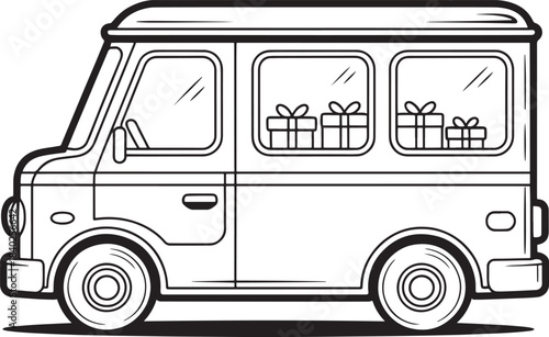 delivery van filled with gift boxes for package delivery Hand drawn sketch