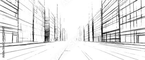 Vector distressed sketch budling line drawing and architectural sketch 