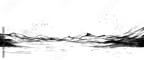 Vector black and white water texture, top view of sea waves, black and white water, background texture.