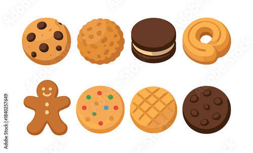 Cookie and biscuit assortment, flat vector illustration, dessert and sweets