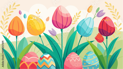 easter background with tulips and eggs