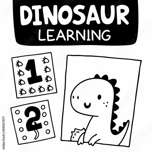 Dinosaur learning activity sheet with numbers 1 and 2