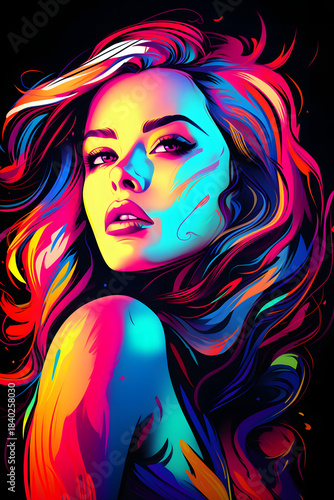 Gorgeous woman caught in a neon style portrait