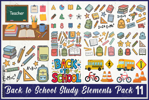 Vibrant back to school study icons for educational projects