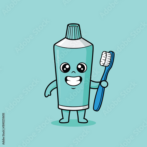 Cartoon Toothpaste Tube with Toothbrush Character.