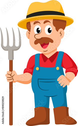 Farmer cartoon character, professions, job occupations, and specializations.