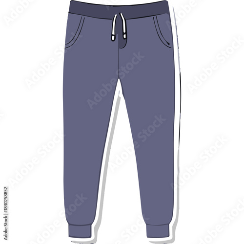 Slate Blue Joggers With White Drawstring And Striped Accents On The Sides A Simple Fashion Apparel Item For Casual Wear