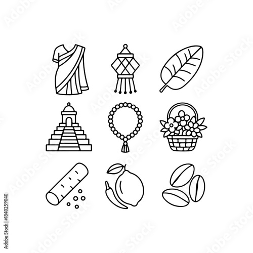 Collection of indian cultural icons and symbols in a grid format