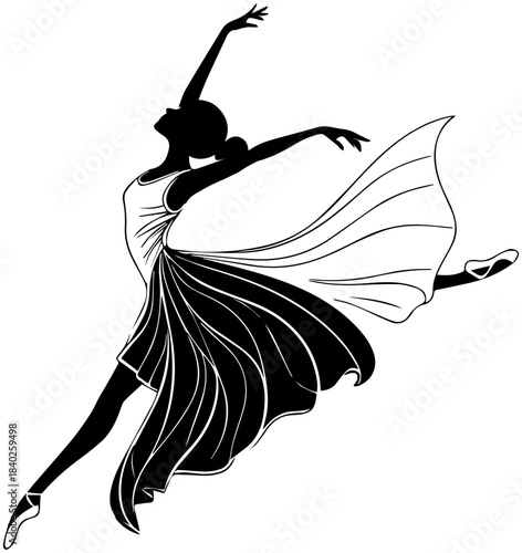 Graceful Ballet Leap – Black and White Silhouette