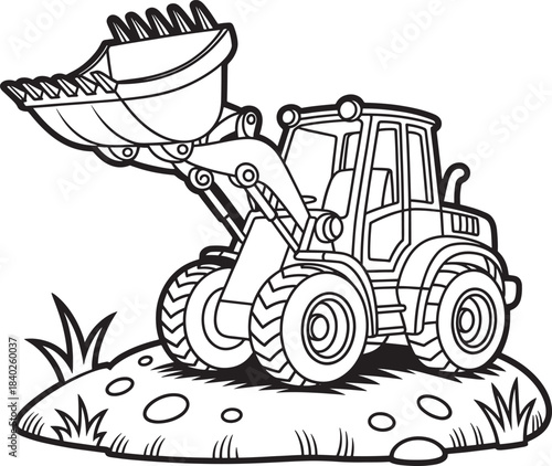 loader excavator machine ready for construction work coloring page Cartoon front