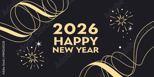 Elegant 2026 Merry Christmas and Happy New Year layout with shiny gold glitter decoration, creating a luxurious abstract festive vector background.