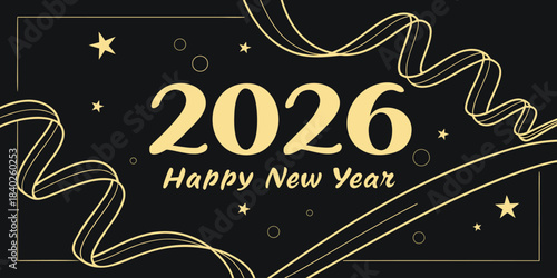 Abstract gold glitter forming a luminous background for 2026 Merry Christmas and Happy New Year festive vector greeting design.