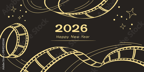 Shiny gold glitter forming an abstract festive background for 2026 Merry Christmas and Happy New Year modern vector design artwork.