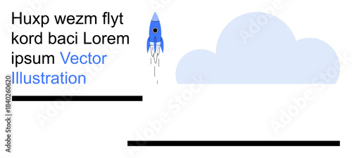 Business planning, creativity, innovation, educational tools, digital design, banners. A rocket launching with text elements and a cloud. Business planning and creativity concept