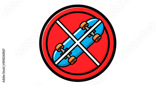 Prohibition of Skateboarding Icon Depicting a Board Crossed Out on a Red Circle Sign