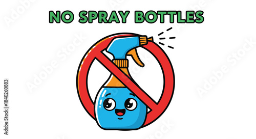 Prohibition Of Spray Bottle Cartoon Design, No Spray Allowed, Illustrated Concept