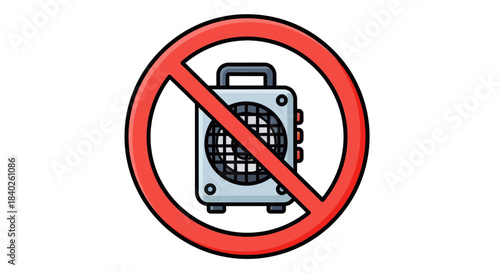 Prohibition Sign Announcing A Ban, Forbidden Amplification Or Audio Source Illustration