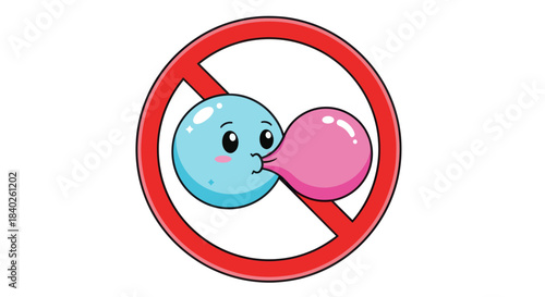 Prohibition Sign Depicting a Chewing Bubblegum Bubble Indicating Forbidden Activity