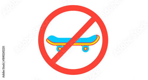 Prohibition Sign Depicting Skateboard Restriction in Public Zones Vector Illustration