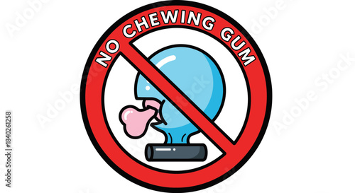 Prohibition Sign Depicts A Cartoonish Head Expelling Chewing Gum, Ban It Display