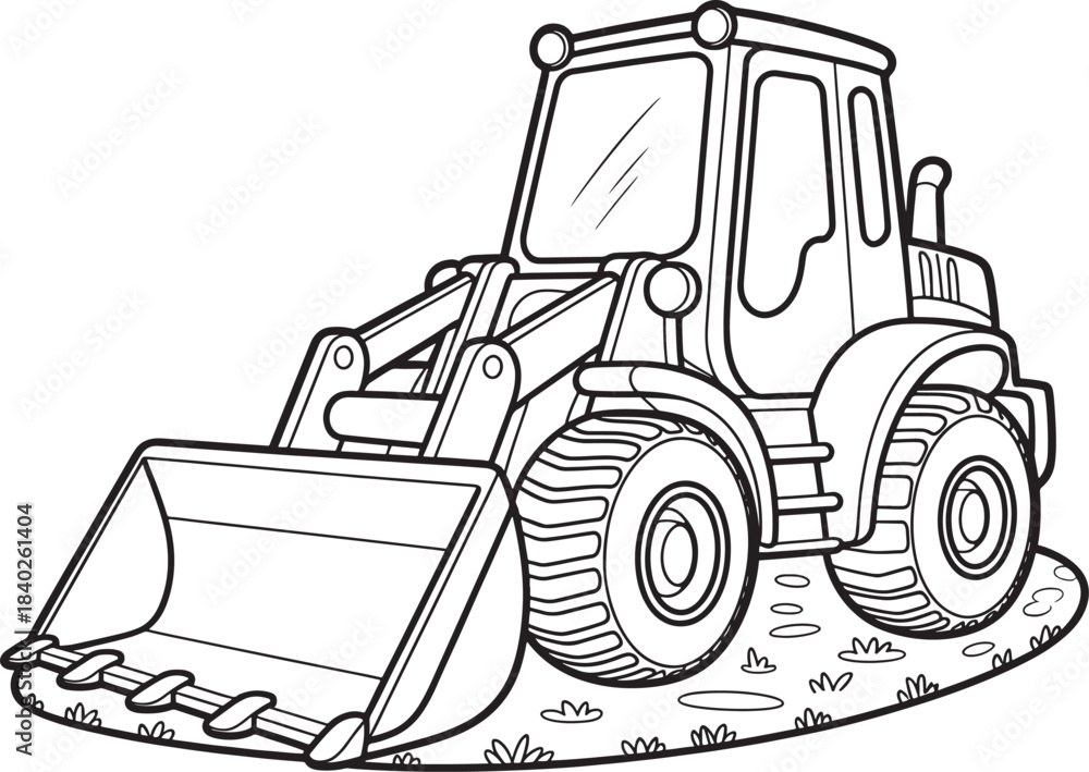 Naklejka premium wheeled front loader construction vehicle for coloring Line art drawing