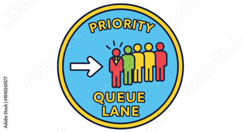 Priority Queue Lane Sign With People, Arrow, and Text for Business or Organization