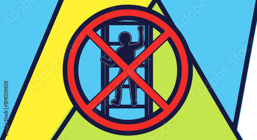 Prohibited Access: Person Forbidden From Climbing a Ladder Symbolized With Vivid Colors