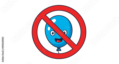 Prohibited Balloon: Cartoon Illustration of a Forbidden Blue Balloon Icon on White Background