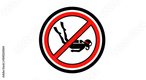 Prohibited Diving Sign Depicting A Silhouette of Scuba Diver With Forbidden Symbol