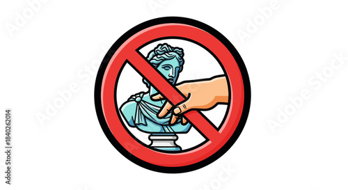 Prohibited From Touching Ancient Sculpture: Vector Illustration Preventing Contact