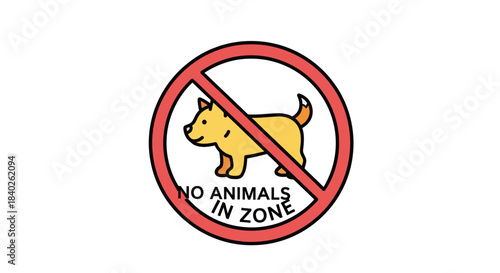 Prohibited Pet Zone Warning Sign Illustrates Dog in a No Entry Circle Icon On White