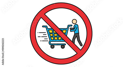 Prohibited Shopping: Graphical Illustration Representing Restrictions on Push Carts Use