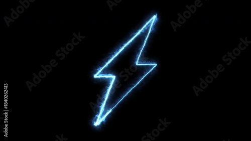 Animation of glowing blue lightning symbol isolated on a black background. Bright, vibrant, burning plasma flash symbol video for electricity, charge, or industry concepts