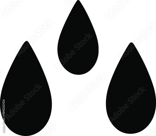 This graphic features three stylized water droplets in a sleek black silhouette. The simple design symbolizes purity, freshness, and the essential nature of water, making it suitable for use in enviro