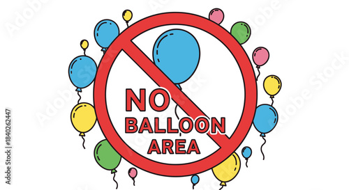 Prohibited Zone: Displaying No Balloon Rule Zone Surrounded by Multiple Colorful Balloons
