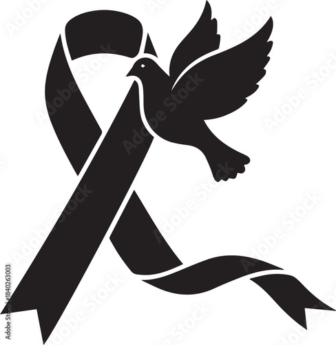 World aids day black ribbon dove symbol awareness support hope mourning charity