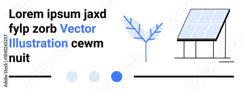 Solar panel with a geometric leaf illustration, minimalist design elements, and bold typography. Ideal for sustainability, eco-technology, green energy solutions, clean power, environment