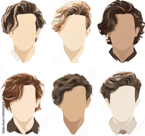 Isolated a kinds of deferent boy realistic modern hair cut vector art with white background.