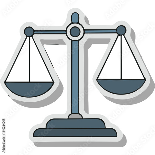 Stylized Blue And Grey Metal Balance Scale Symbolizing Justice And Law On A White Background With A Subtle Shadow And Outline